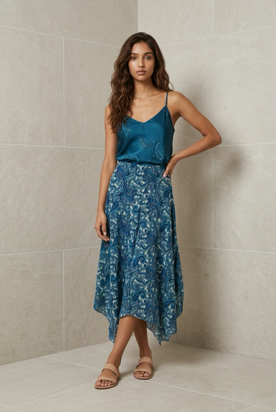 Next Blue Paisley Handkerchief Hem Culottes Culotte Trousers
